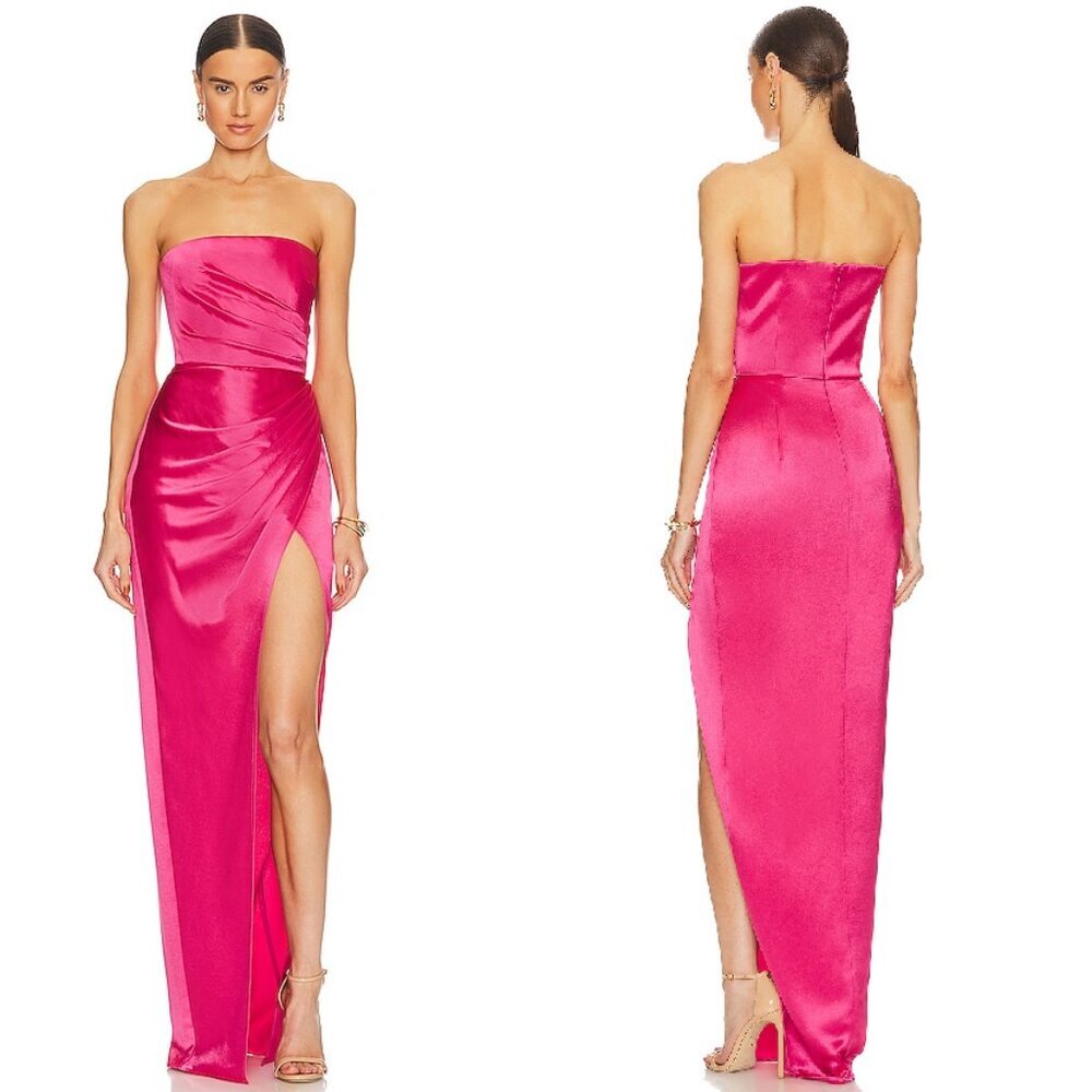 SAU LEE Priyanka Satin Gown in Hot Pink US 4